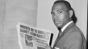 James Meredith was the first African-American student at the University of Mississippi. The school had originally rejected his application, and a legal battle ensued. In 1962, segregationists protesting his admittance to Ole Miss led to bloody riots on campus.